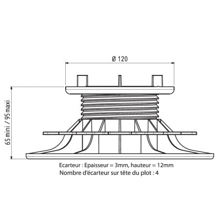 Zelfnivellerende terrasdrager voor tegels of rooster - 65/95 mm - JOUPLAST