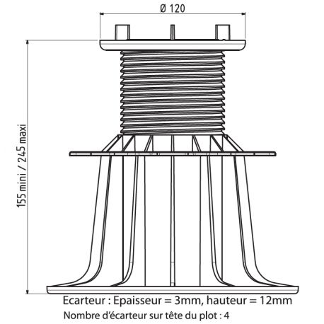 Plot autonivelant pour terrasse dalle 155 245 mm