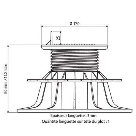 Plot terrasse pour lambourde réglable 80/140 mm JOUPLAST