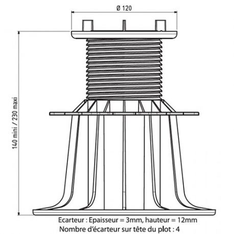 Plot terrasse pour dalle réglable 140/230 mm JOUPLAST