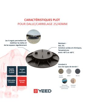 Plot pour dalle ou carrelage 25/40 mm YEED