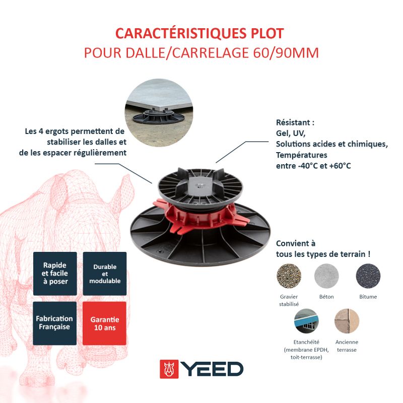 Plot pour dalle ou carrelage 60/90 mm YEED