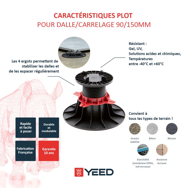 Plot pour dalle ou carrelage 90/150 mm YEED