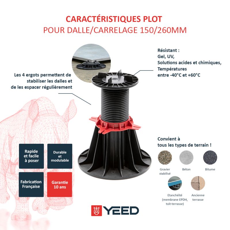 Plot pour dalle ou carrelage 150/260 mm YEED