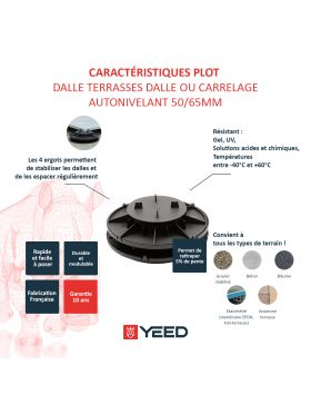 Plot autonivelant pour terrasse en dalle ou carrelage 50/65mm YEED