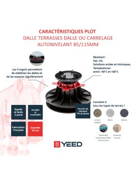 Plot autonivelant pour terrasse en dalle ou carrelage 85/115mm YEED