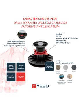 Plot autonivelant pour terrasse en dalle ou carrelage 115/175mm YEED