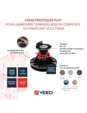 Plot autonivelant pour terrasse bois ou composite 115/175mm YEED