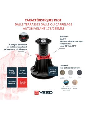 Plot autonivelant pour terrasse en dalle ou carrelage 175/285mm YEED