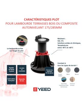 Plot autonivelant pour terrasse bois ou composite 175/285mm YEED